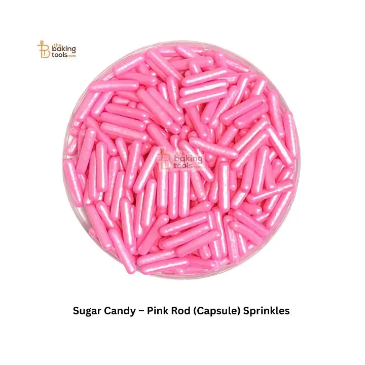 Sugar Candy – Pink Rod (Capsule) Sprinkles | Edible Cake Decoration for Cupcakes, Cookies & Desserts - thebakingtools.com