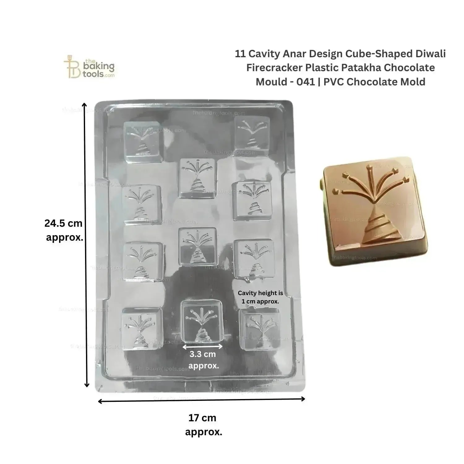 11 Cavity Anar Design Cube-Shaped Diwali Firecracker Plastic Patakha Chocolate Mould - 041 | PVC Chocolate Mold - thebakingtools.com