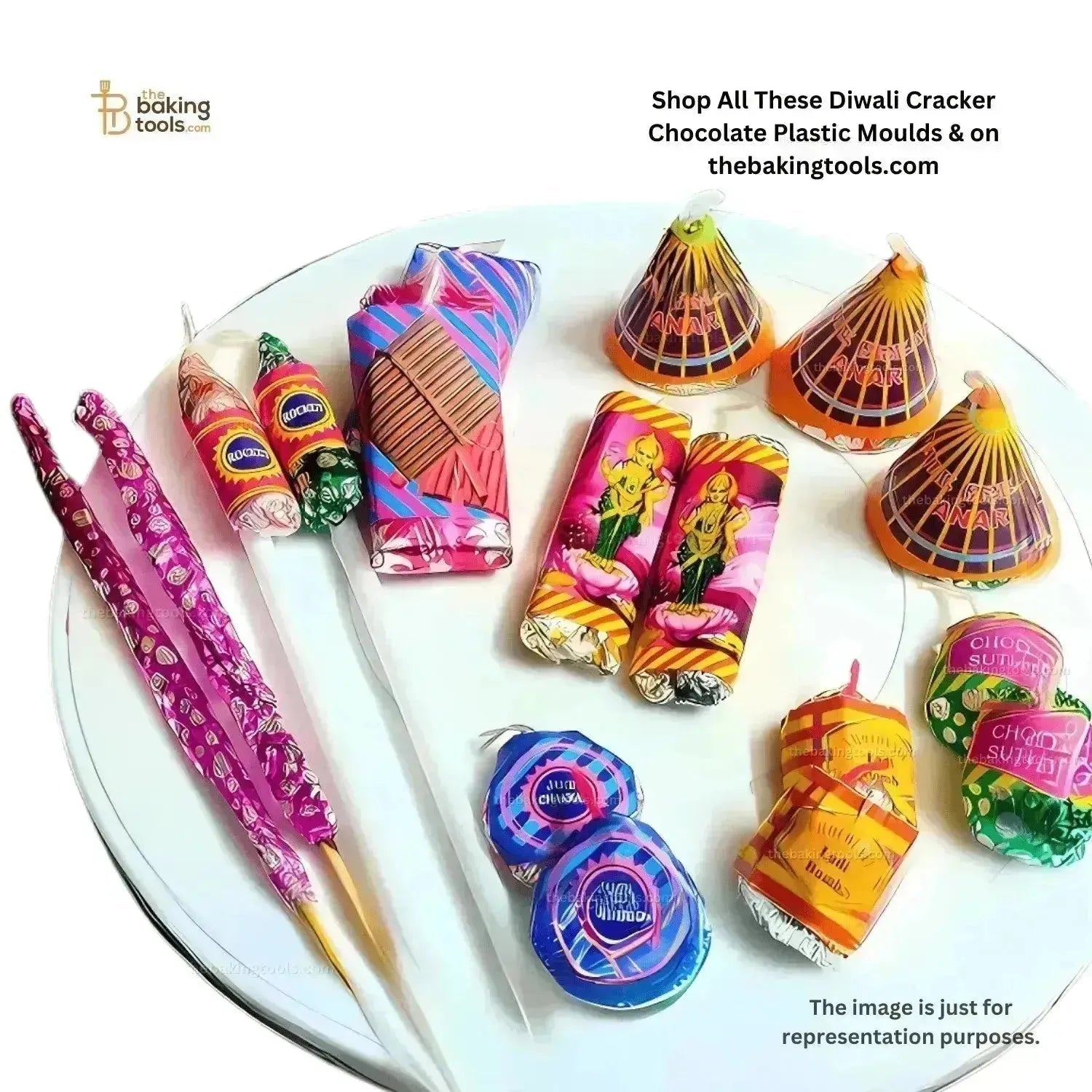 11 Cavity Anar Design Cube-Shaped Diwali Firecracker Plastic Patakha Chocolate Mould - 041 | PVC Chocolate Mold - thebakingtools.com