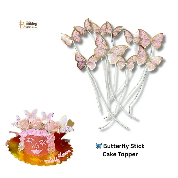 🦋 Butterfly Stick Cake Topper - Pink with Golden Border - thebakingtools.com