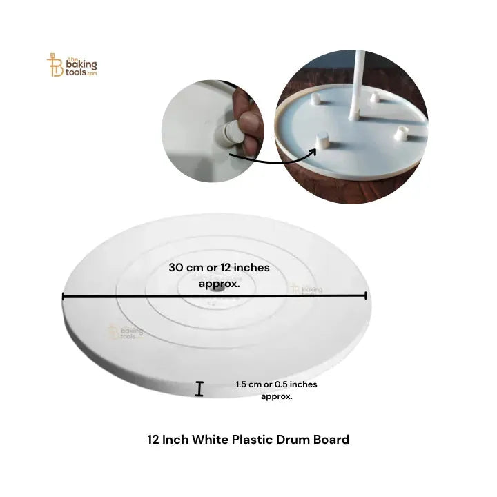 12 Inch White Plastic Drum Board - thebakingtools.com