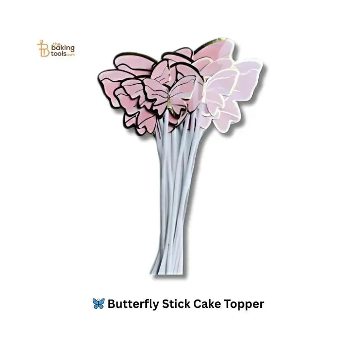 🦋 Butterfly Stick Cake Topper - Pink with Golden Border - thebakingtools.com