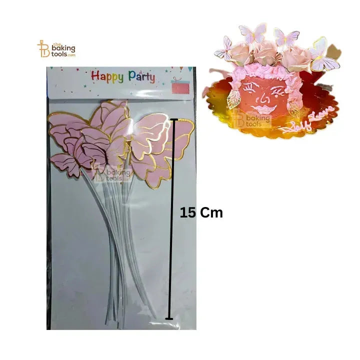🦋 Butterfly Stick Cake Topper - Pink with Golden Border - thebakingtools.com