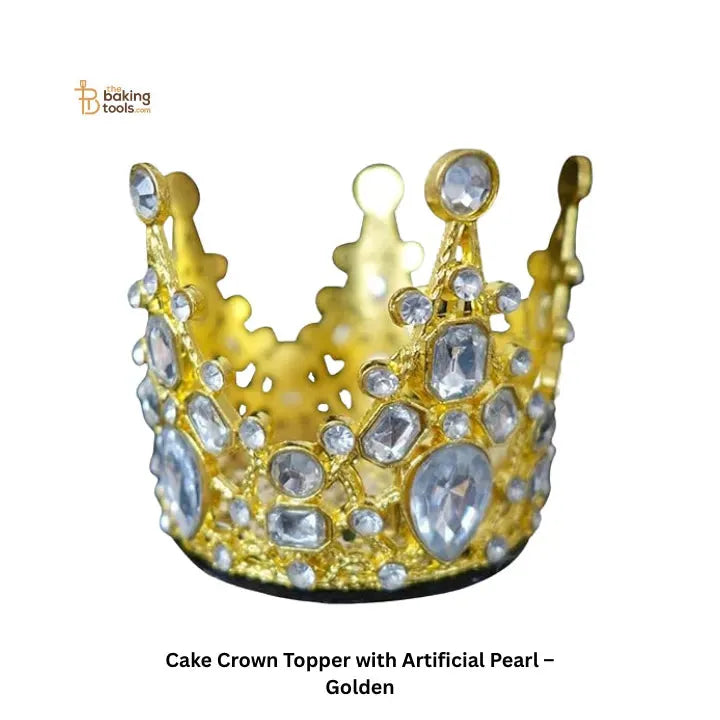 Cake Crown Topper with Artificial Pearl – Golden - thebakingtools.com