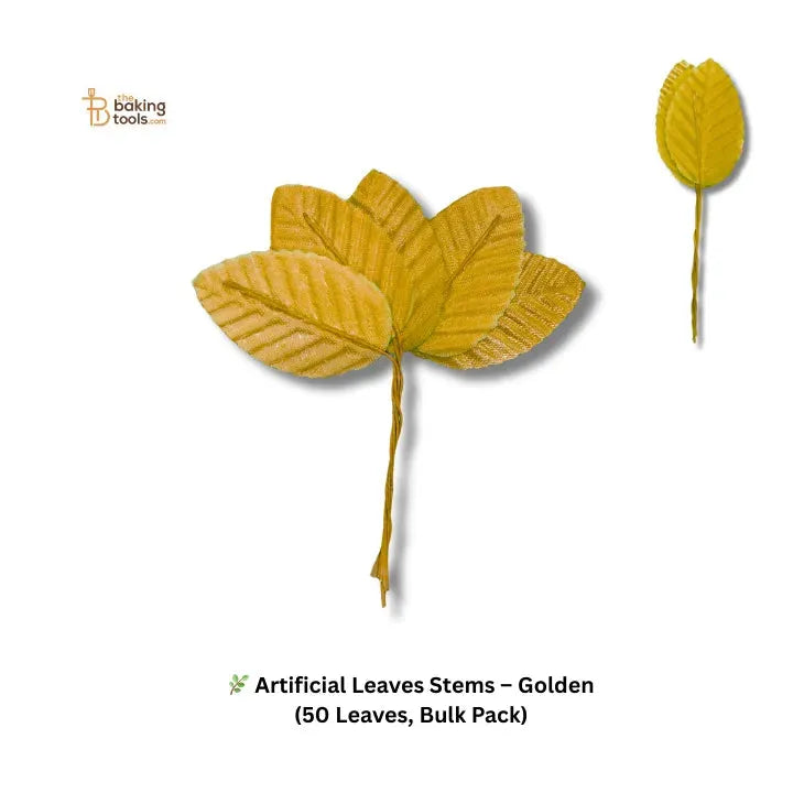 Artificial Leaves Stems – Golden (50 Pcs Leaf) - thebakingtools.com