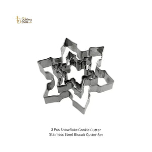 3 Pieces Snowflake Cookie Cutter Stainless Steel Christmas Biscuit Cutter Set - thebakingtools.com