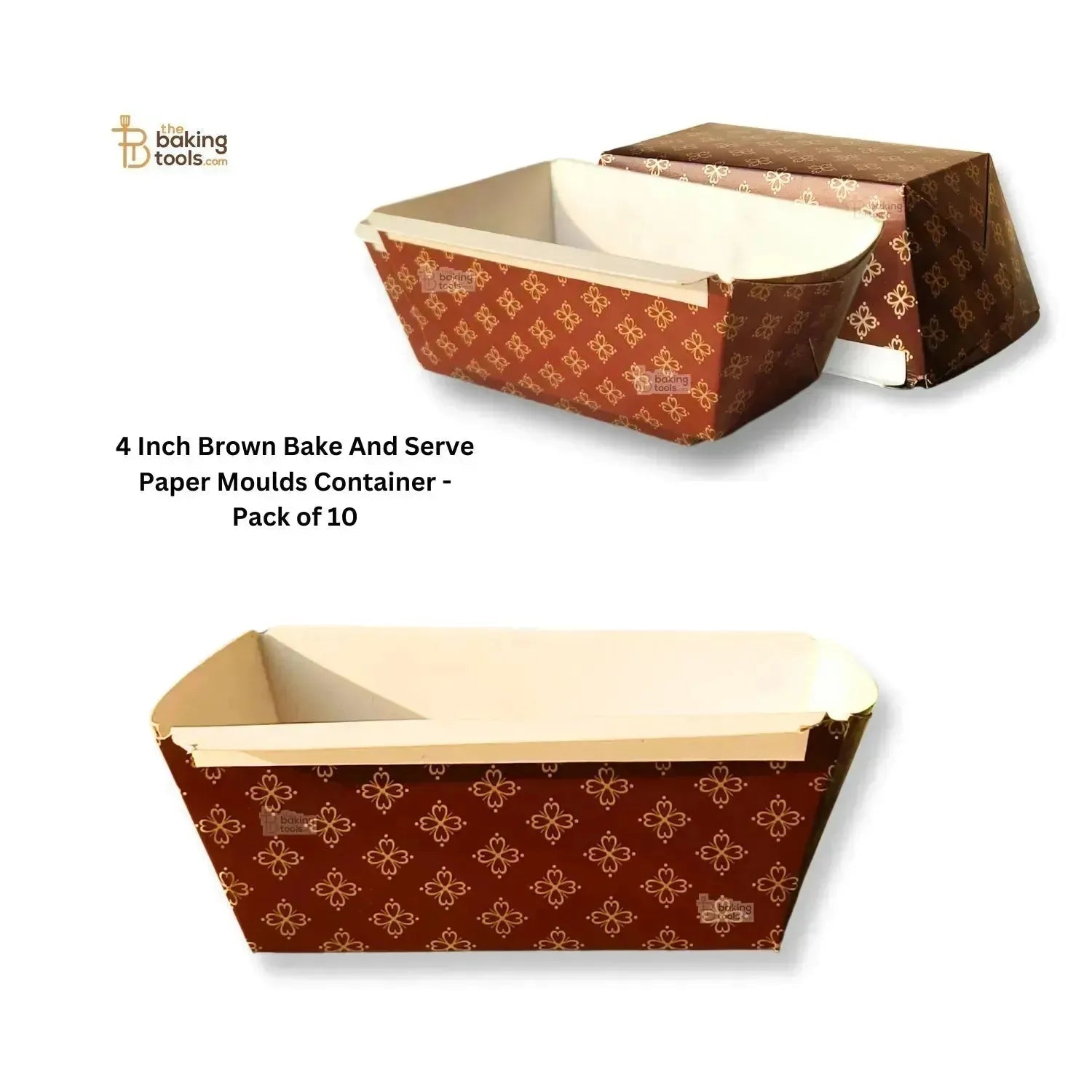 4 Inch Brown Bake And Serve Paper Moulds Container - Pack of 10 - thebakingtools.com