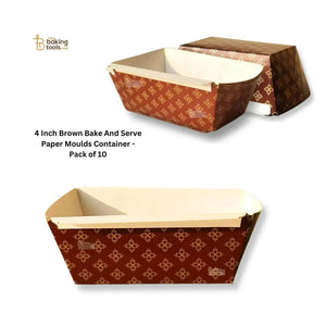 4 Inch Brown Bake And Serve Paper Moulds Container - Pack of 10 - thebakingtools.com