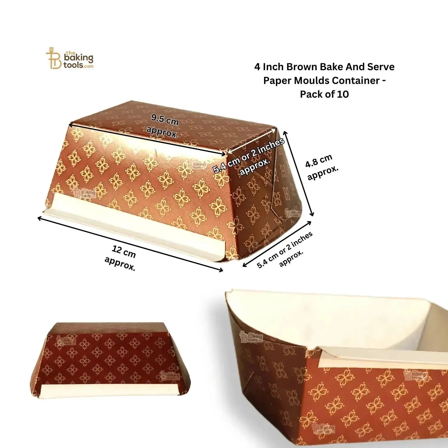 4 Inch Brown Bake And Serve Paper Moulds Container - Pack of 10 - thebakingtools.com