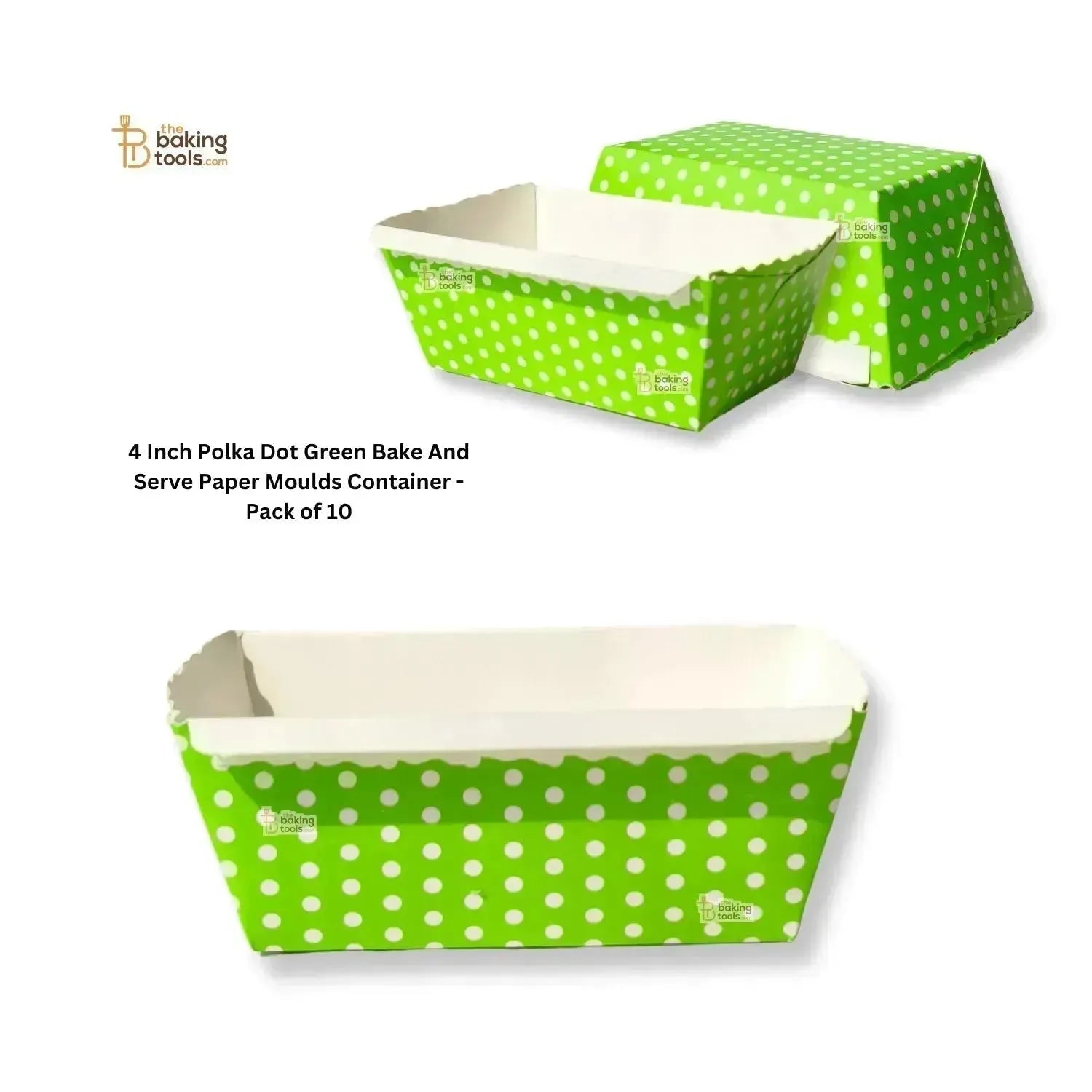 4 Inch Polka Dot Green Bake And Serve Paper Moulds Container - Pack of 10 - thebakingtools.com