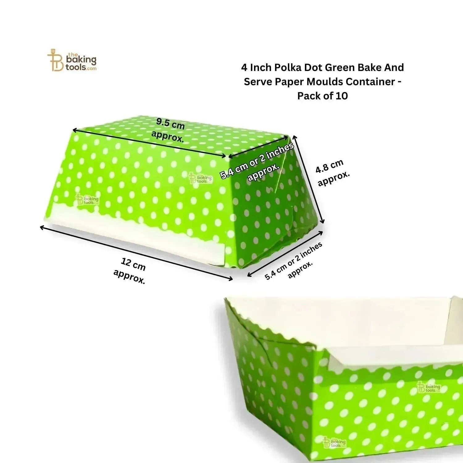 4 Inch Polka Dot Green Bake And Serve Paper Moulds Container - Pack of 10 - thebakingtools.com