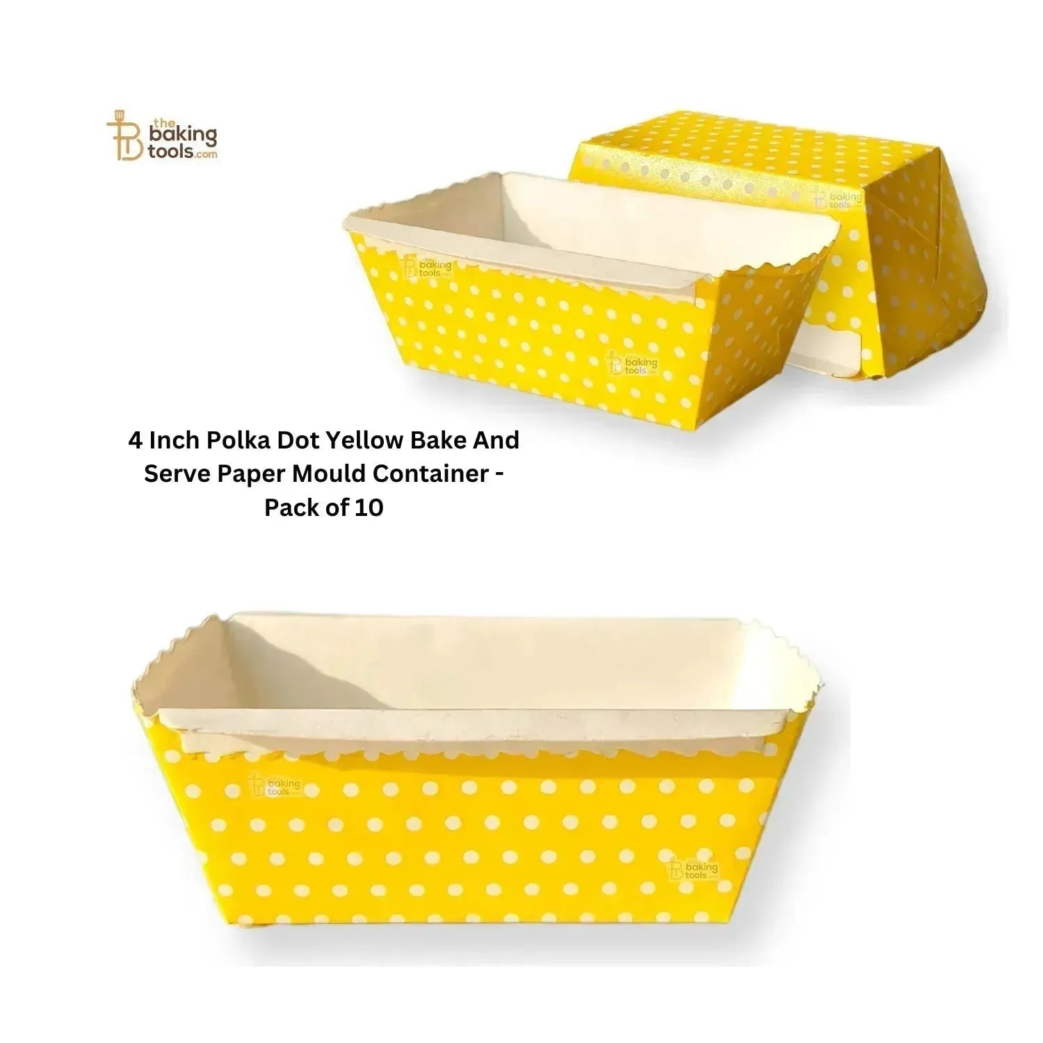 4 Inch Polka Dot Yellow Bake And Serve Paper Mould Container - Pack of 10 - thebakingtools.com