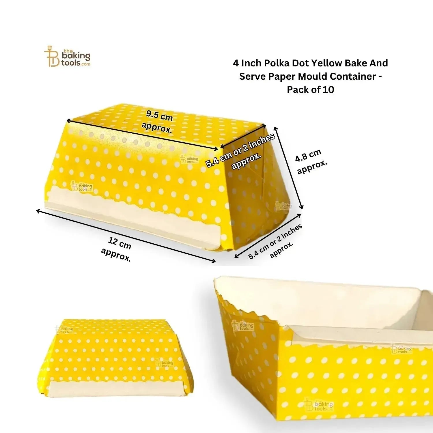 4 Inch Polka Dot Yellow Bake And Serve Paper Mould Container - Pack of 10 - thebakingtools.com