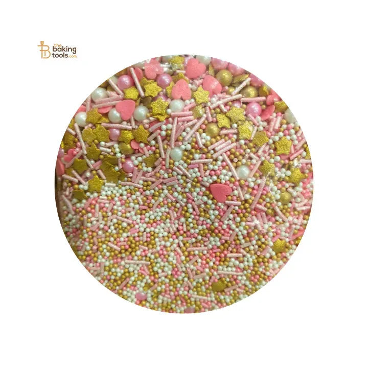 Confetti – MIX Colour (Pink, Gold & White) And Shape (Circle, Star & Heart) Cake Decoration. (Small Size) - thebakingtools.com
