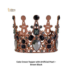 Cake Crown Topper with Artificial Pearl – Brown - thebakingtools.com