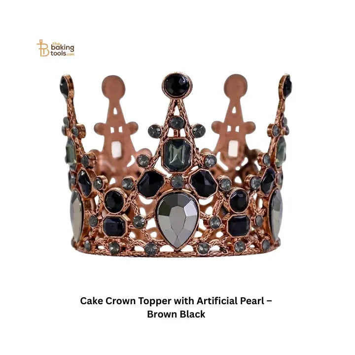 Cake Crown Topper with Artificial Pearl – Brown - thebakingtools.com