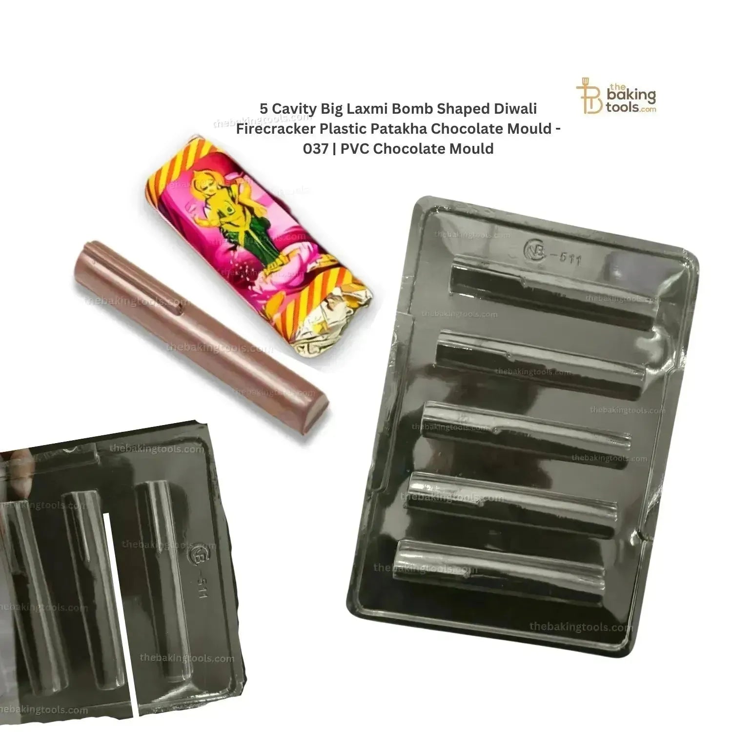 5 Cavity Big Laxmi Bomb Shaped Diwali Firecracker Plastic Patakha Chocolate Mould - 037 | PVC Chocolate Mould - thebakingtools.com