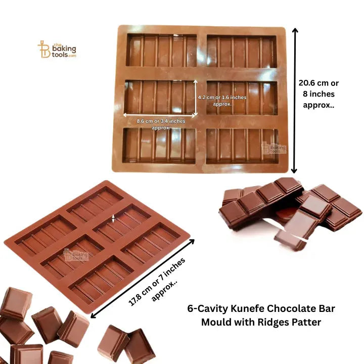 6-Cavity Kunafa Chocolate Bar Mould with Ridges Patter - thebakingtools.com