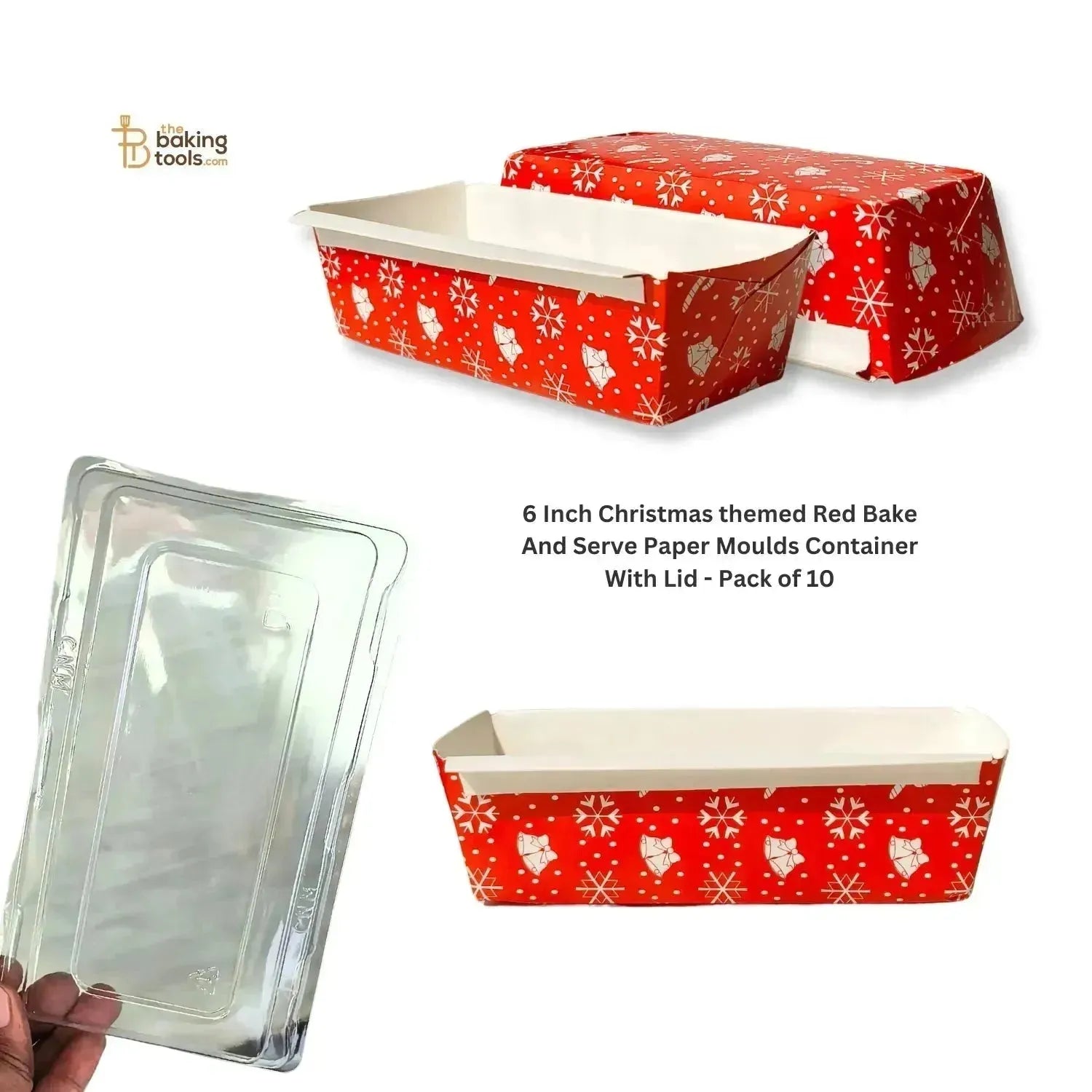 6 Inch Christmas Red Bake And Serve Paper Moulds Plump Loaf Direct Baking Container - Pack of 10 - thebakingtools.com