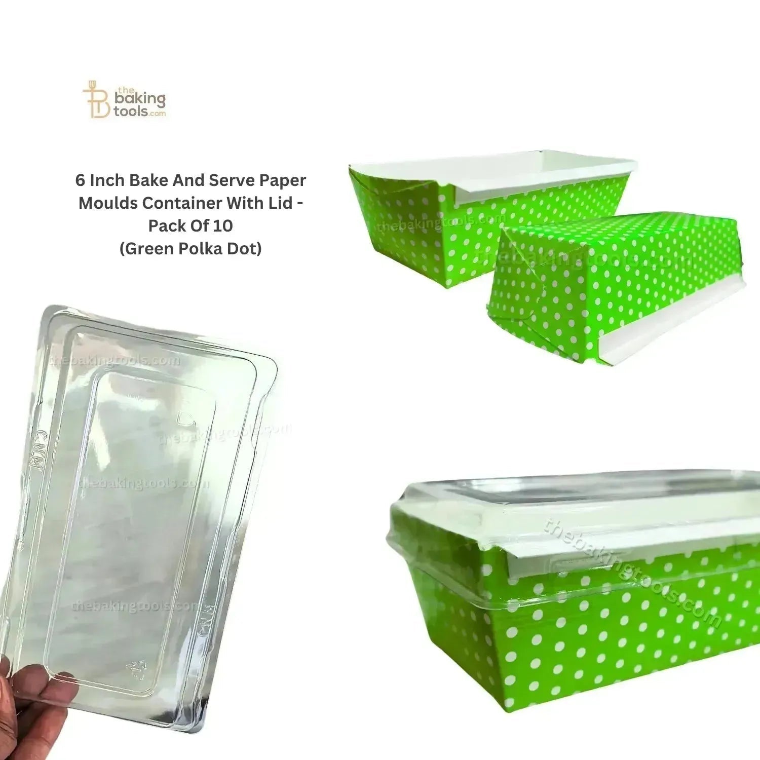 6 Inch Polka Dot Green Bake And Serve Paper Moulds l Plump Loaf Direct Baking Container - Pack of 10 - thebakingtools.com
