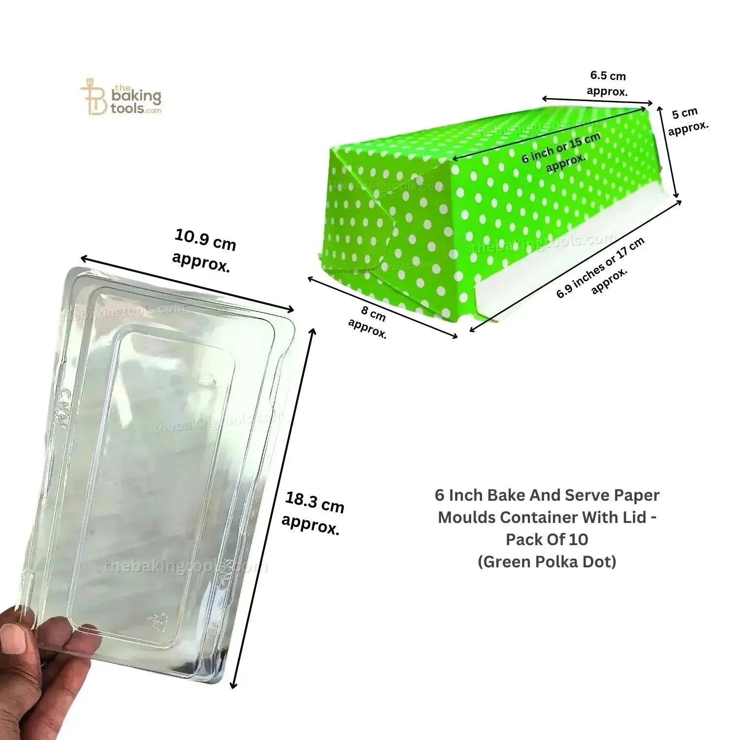 6 Inch Polka Dot Green Bake And Serve Paper Moulds l Plump Loaf Direct Baking Container - Pack of 10 - thebakingtools.com