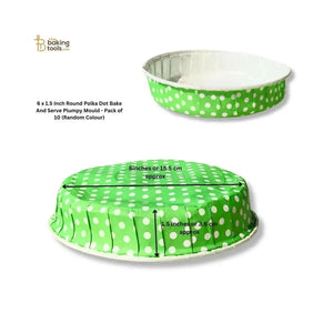 6 x 1.5 Inch Round Polka Dot Bake And Serve Plumpy Mould - Pack of 10 (Random Colour) - thebakingtools.com
