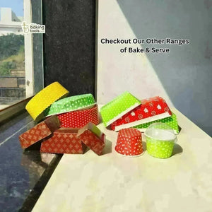 6 Inch Round Polka Dot Yellow Bake And Serve Plum Cake Mould Container - Pack of 10 - thebakingtools.com