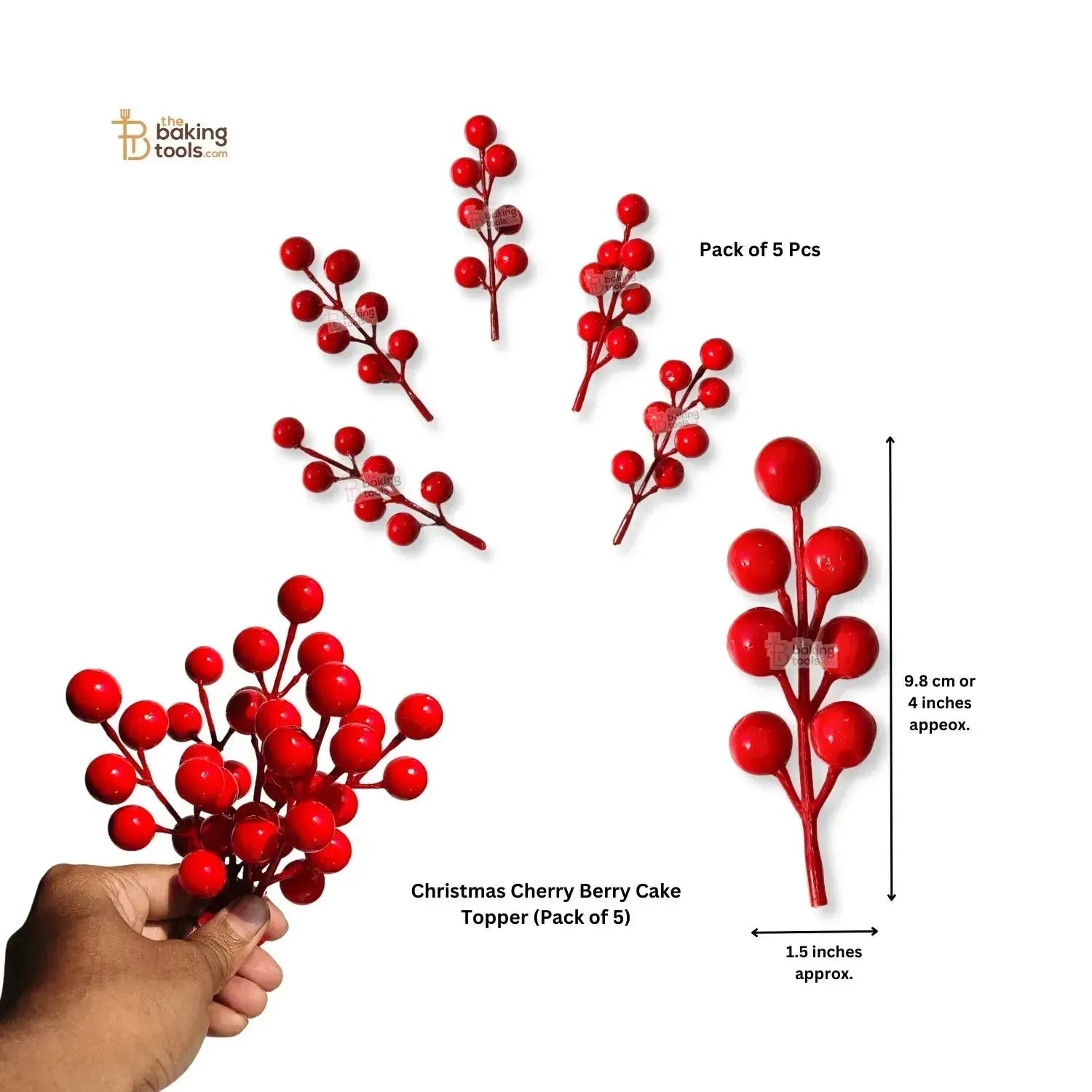 Christmas Cherry Holly Berries Cake Topper Xmas Room & Craft Decor (Pack of 5) - thebakingtools.com