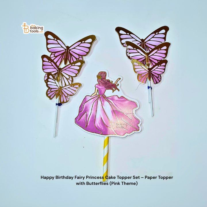 Happy Birthday Fairy Princess Cake Topper Set – Paper Topper with Butterflies (Pink Theme)