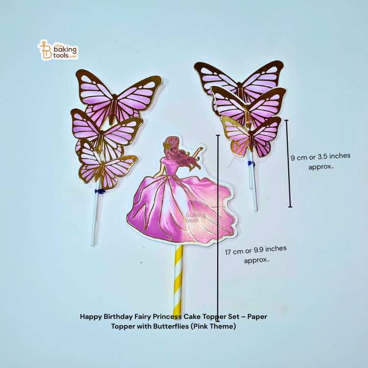 Happy Birthday Fairy Princess Cake Topper Set – Paper Topper with Butterflies (Pink Theme)