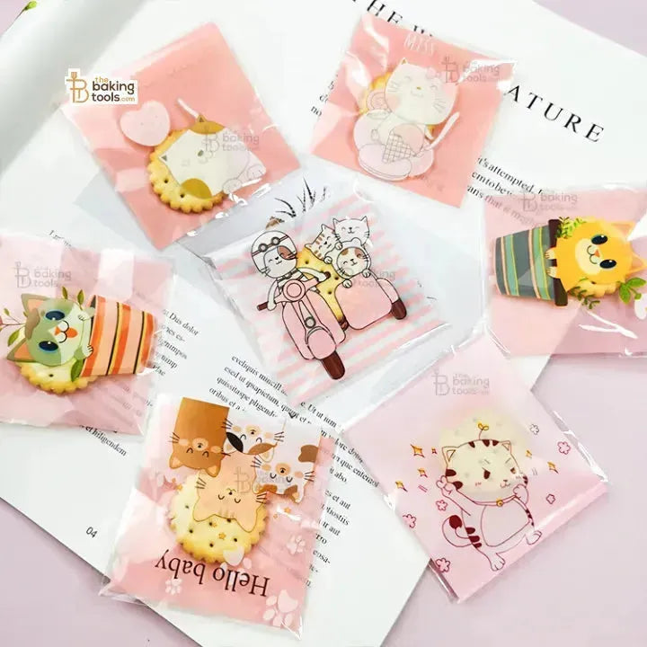 Small Cookie Pouch Self-Adhesive Cellophane Envelope Packaging Bags - 09 -Cat & Mouse BFFs - thebakingtools.com