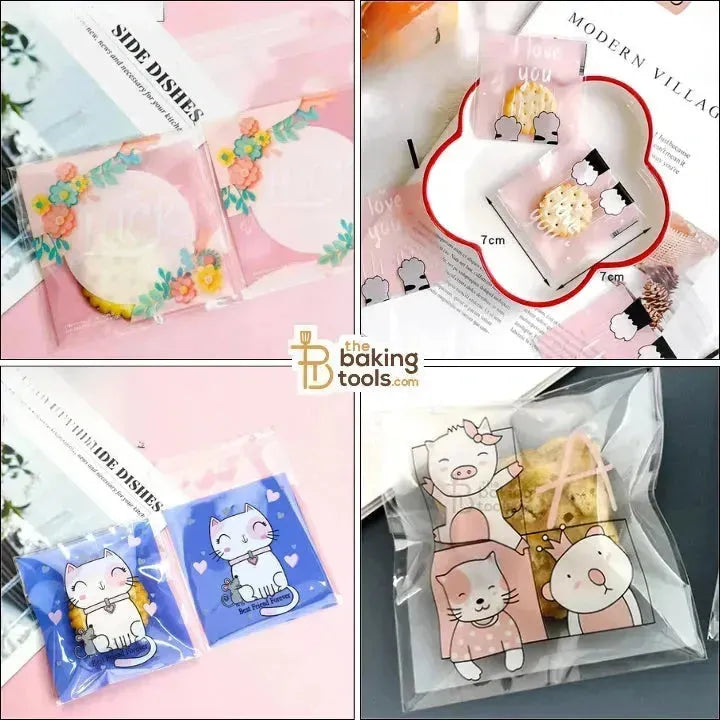 Small Cookie Pouch Self-Adhesive Cellophane Envelope Packaging Bags - 05 -Floral Luck - thebakingtools.com