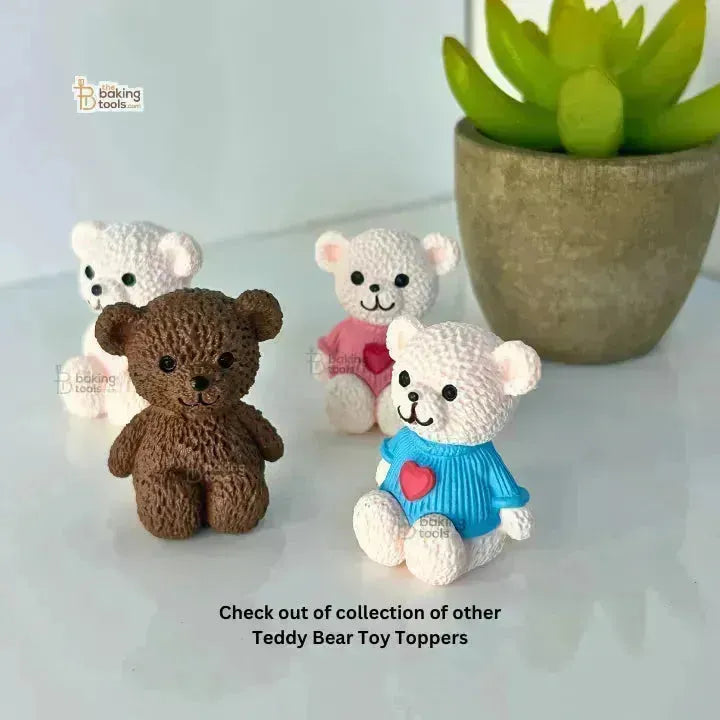 Yellow Teddy Bear Cake Topper With Pink T-shirt & Heart - 07 - thebakingtools.com