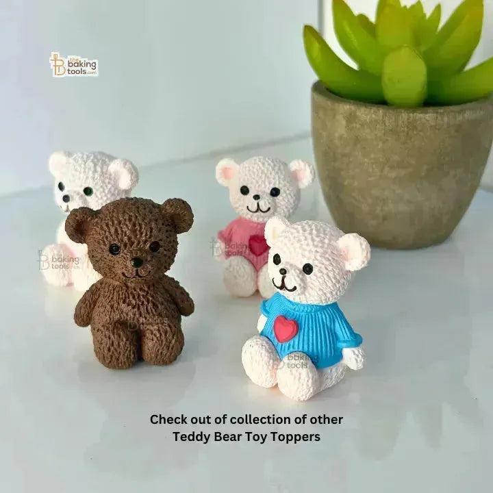 Brown Teddy Bear Cake Topper Mini Brown Teddy Toy Topper - 04 - thebakingtools.com
