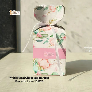 White Floral Chocolate Hamper Box with Lace- 10 PCS #1574 - B - thebakingtools.com