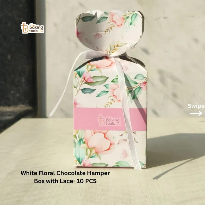White Floral Chocolate Hamper Box with Lace- 10 PCS #1574 - B - thebakingtools.com