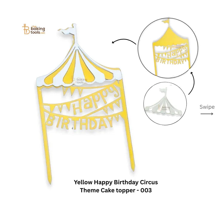 Yellow Happy Birthday Circus Theme Cake topper - 003 - thebakingtools.com