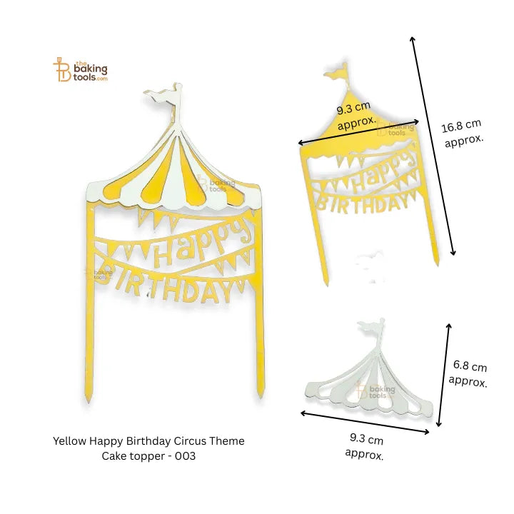 Yellow Happy Birthday Circus Theme Cake topper - 003 - thebakingtools.com