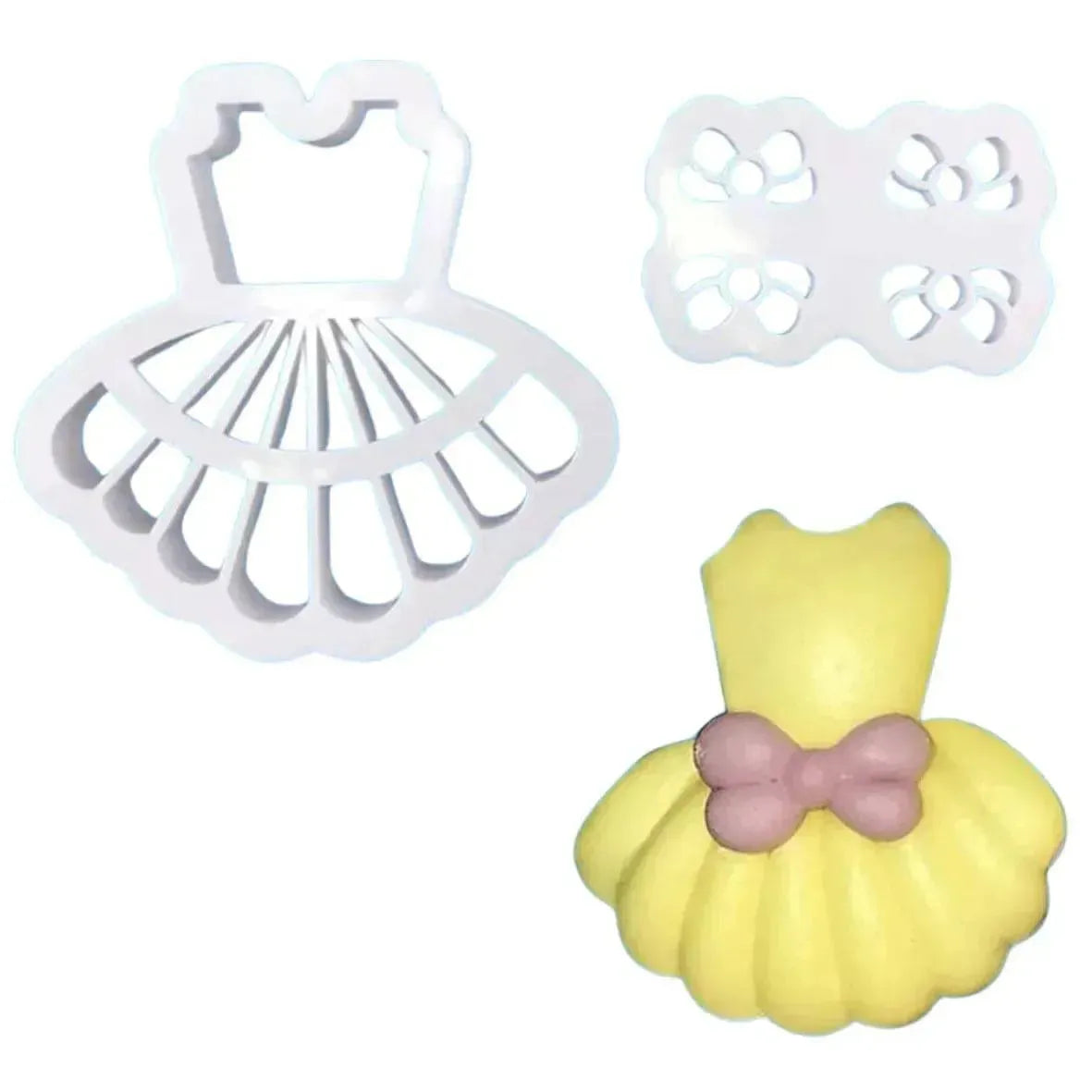2 Pcs Princess Girl Dress Frock With Bow Tie Plunger Cutter Cookie Cutter - thebakingtools.com