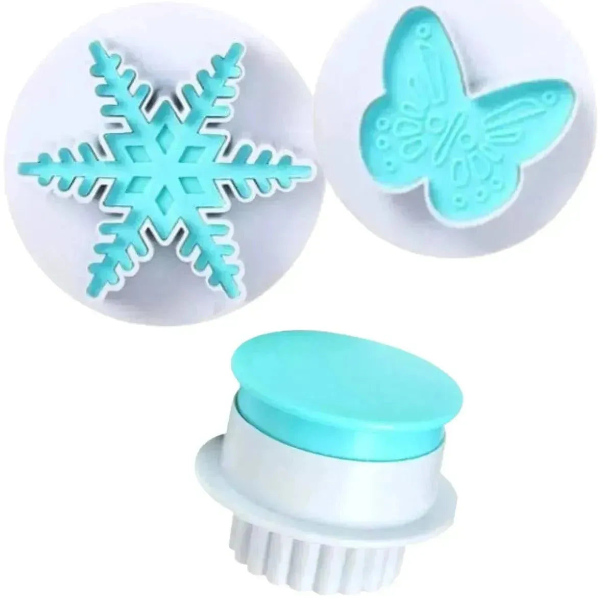 2 PCs Snowflake and Butterfly Plunger Cutter Blue - thebakingtools.com