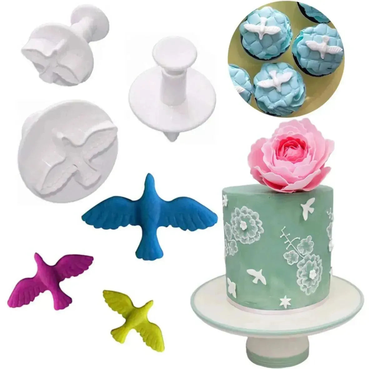 3 Pcs Dove Bird Plunger Cutter Cookie Biscuit Fondant Cutter - thebakingtools.com