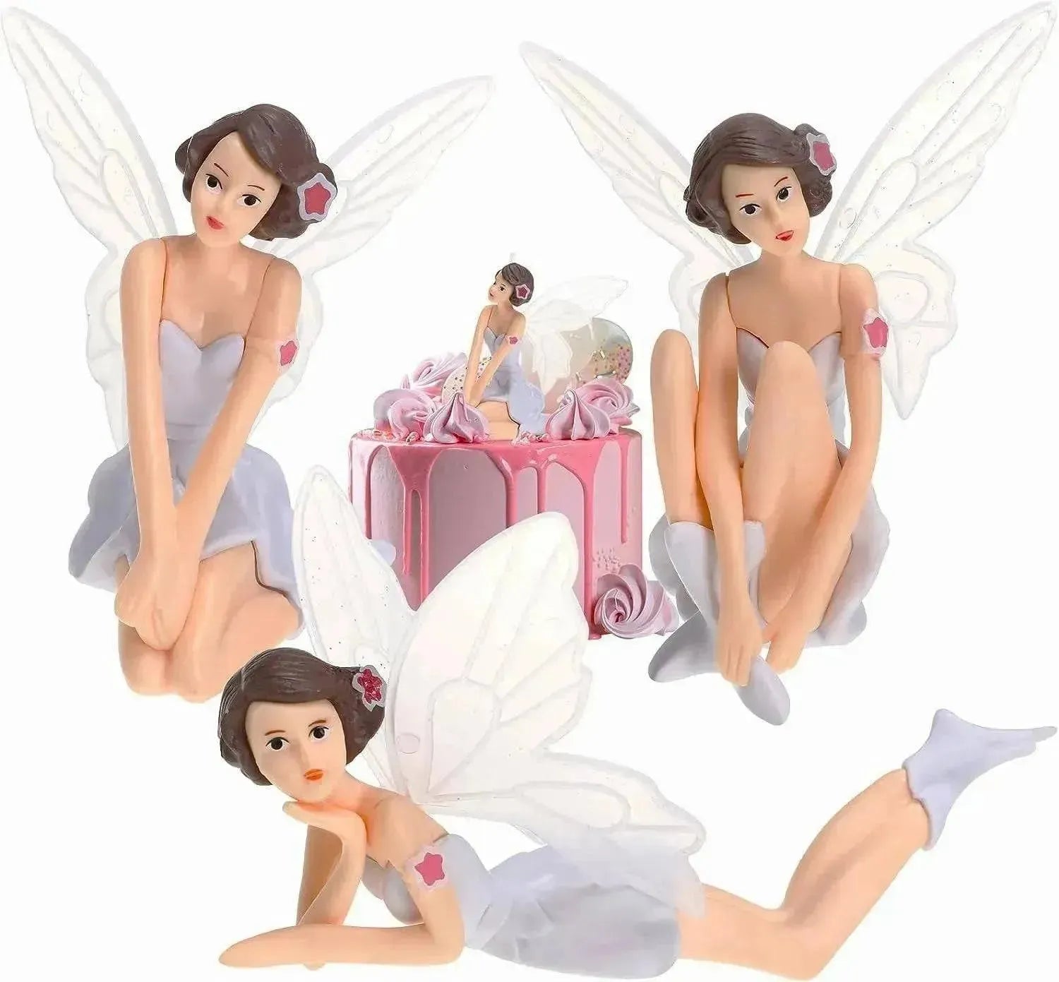 3 Pcs Fairy Doll Cake Topper Angel With Wings Dolls - thebakingtools.com