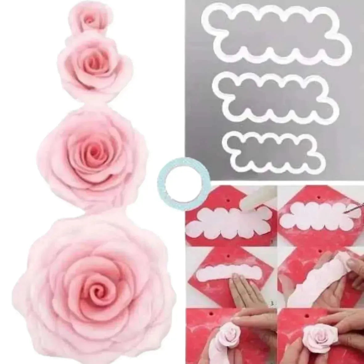 3 Pcs Rose Fondant Biscuit Cookie Plunger Cutter - thebakingtools.com