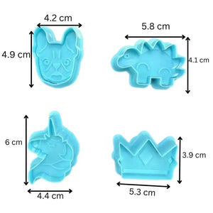 4 PCs Crown Unicorn Dinosaur Pug Plunger Cutter Fondant And Cookie Cutter - thebakingtools.com