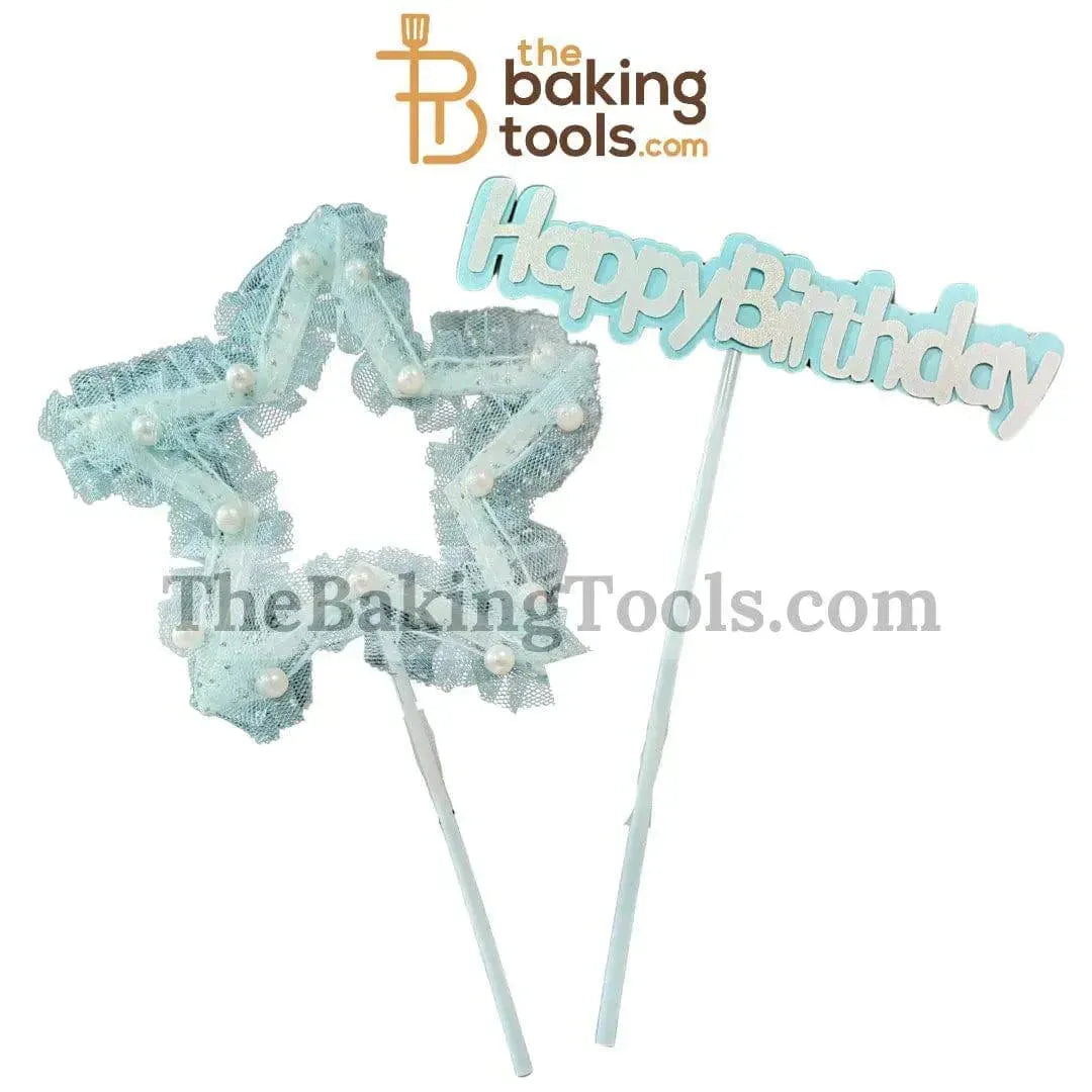 Blue Happy Birthday with Star Cake Topper - thebakingtools.com