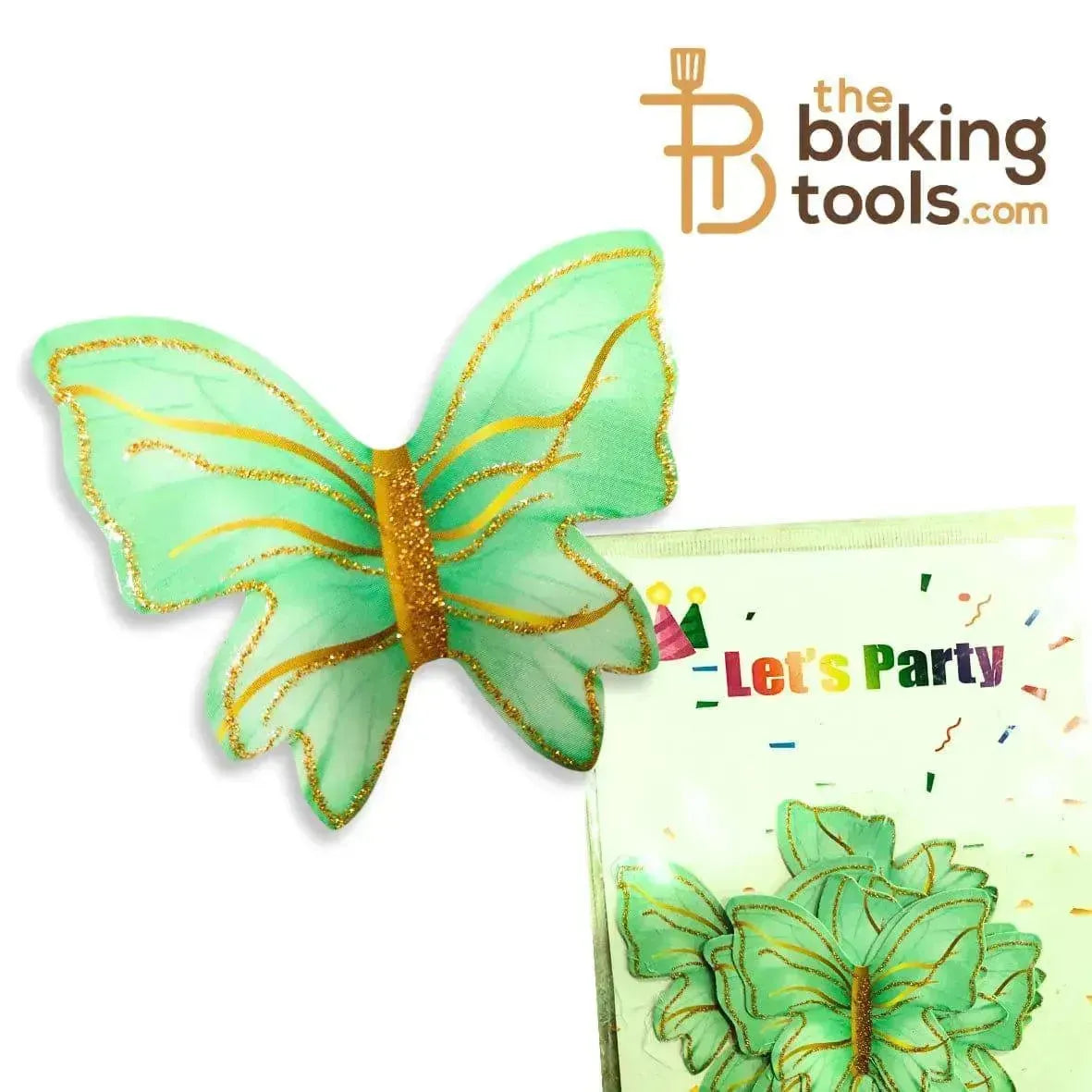 Green Paper Butterfly Cake Topper (Pack Of 10) 009 - thebakingtools.com