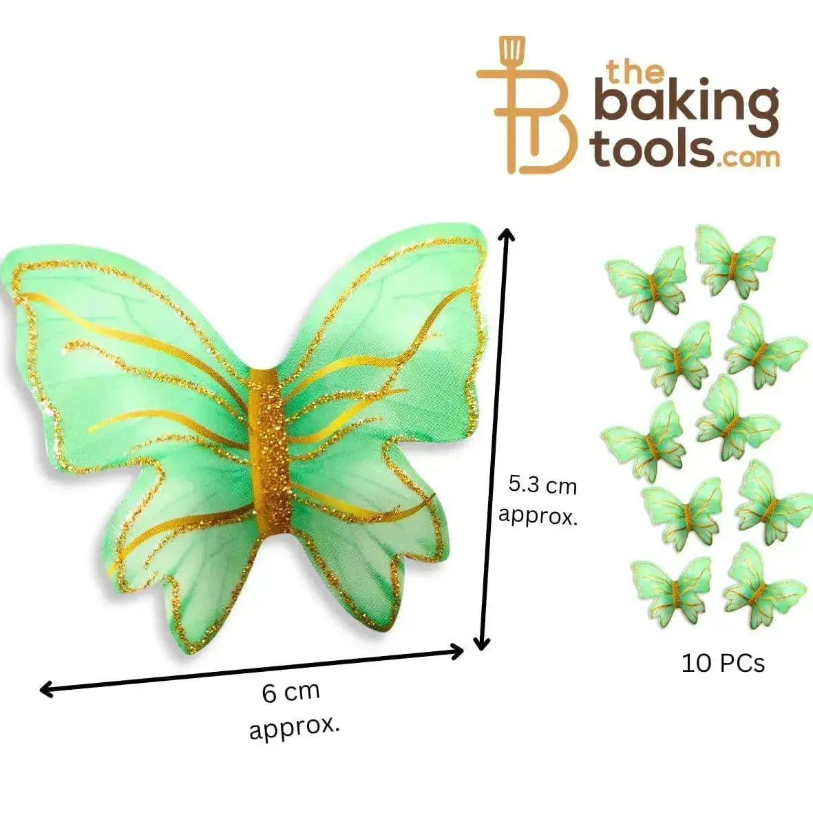 Green Paper Butterfly Cake Topper (Pack Of 10) 009 - thebakingtools.com