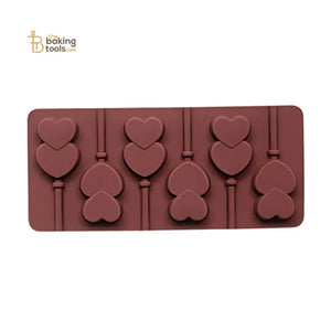 6 Cavity Double Heart Lollipop Silicone Chocolate Mould - thebakingtools.com