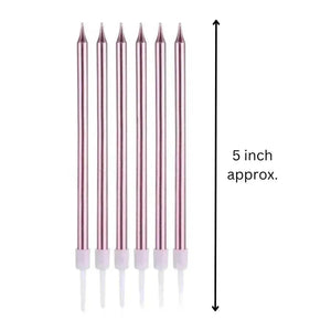 Metallic Rose Pink Candles 6 Pc - thebakingtools.com