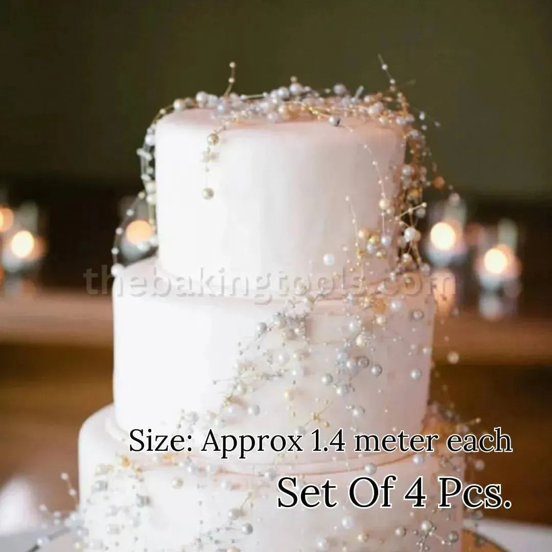Pearl String Cake Topper - White | Set of 4 Strings - thebakingtools.com